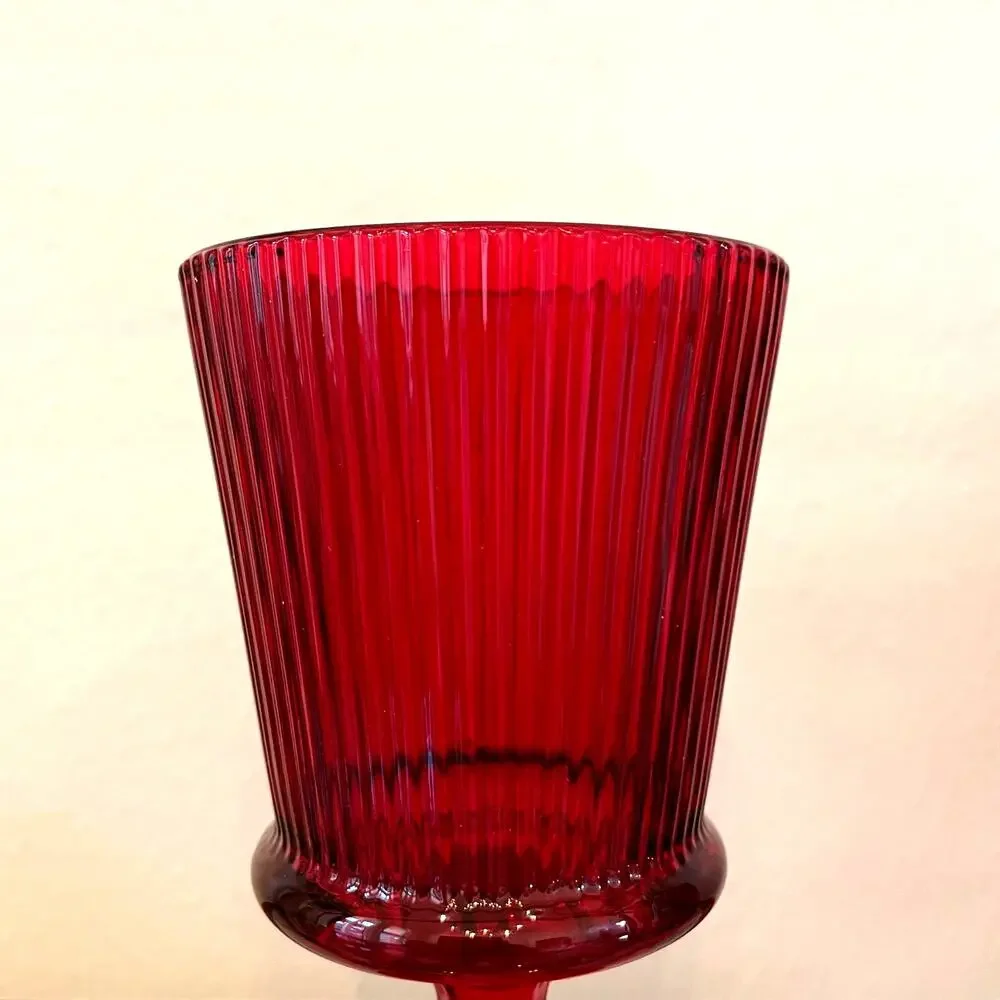 Set of 4 Ruby Red Water Goblets 8in Holiday Wine Glasses NEW